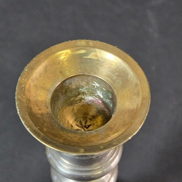 Vintage Solid Brass Two-Tone Taper Candle Holder w Goldtone Accent Rings India - Picture 9 of 13